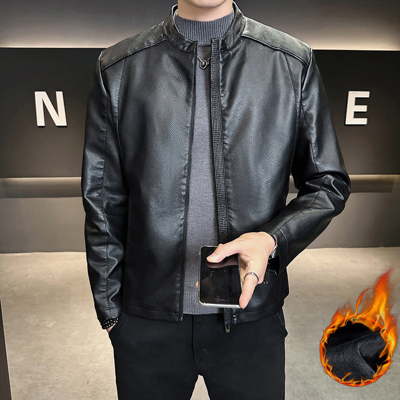 Men's Fashion Faux Leather Jacket with High Collar Mune Fashion