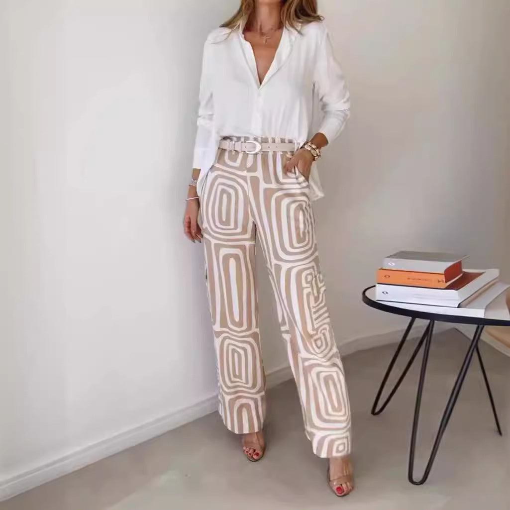 Women wide Palazzo trousers with graphic retro print Mune Fashion