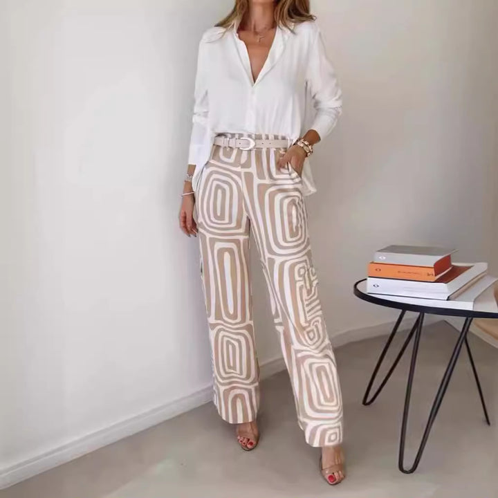 Women wide Palazzo trousers with graphic retro print Mune Fashion