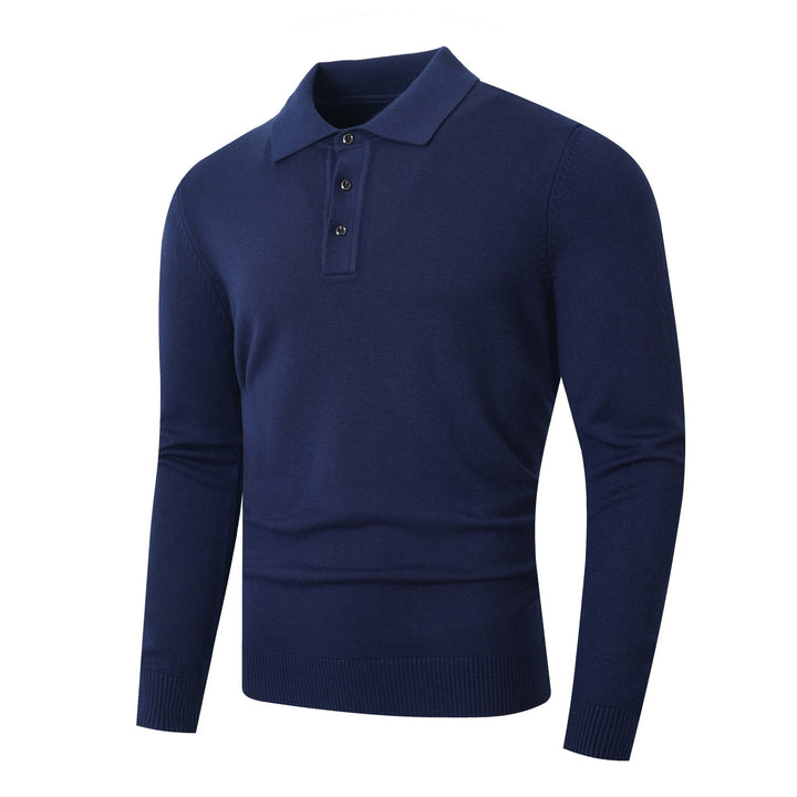 Men's fine knit polo shirt with long sleeves and three-button placket Mune Fashion