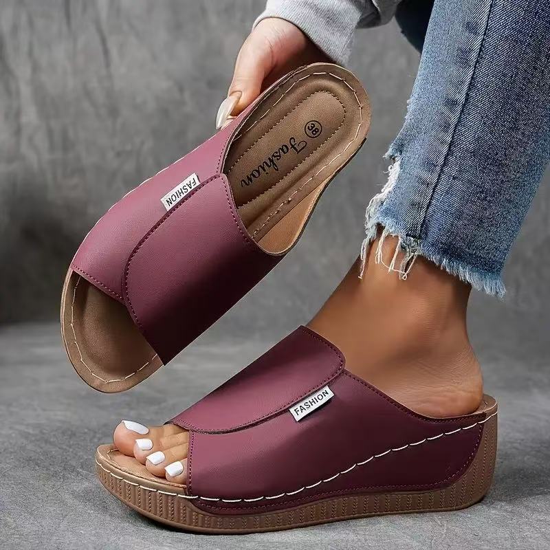 Ladies nan anatomically shaped slip-on sandal with ergonomic wedge sole and stitched edge seam Mune Fashion