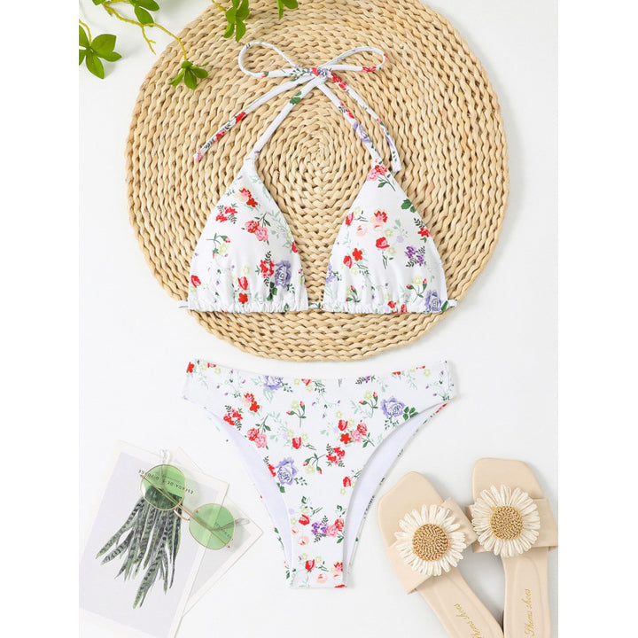 Women's triangle bikini with floral top and check pattern Mune Fashion