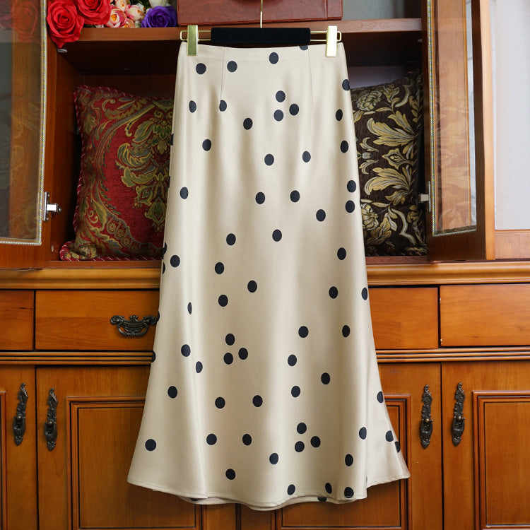 Women Elegant, Swinging Midi Skirt with Polka Dots Mune Fashion