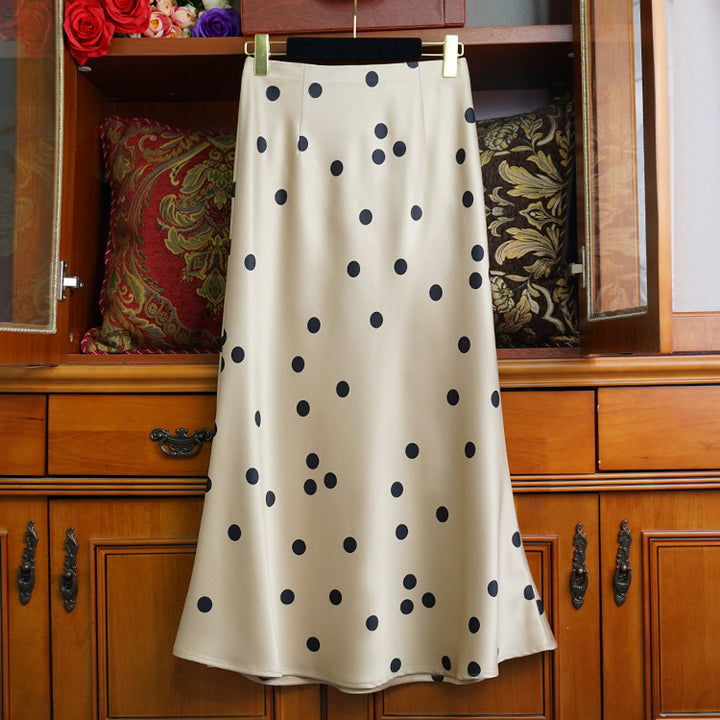Women Elegant, Swinging Midi Skirt with Polka Dots Mune Fashion