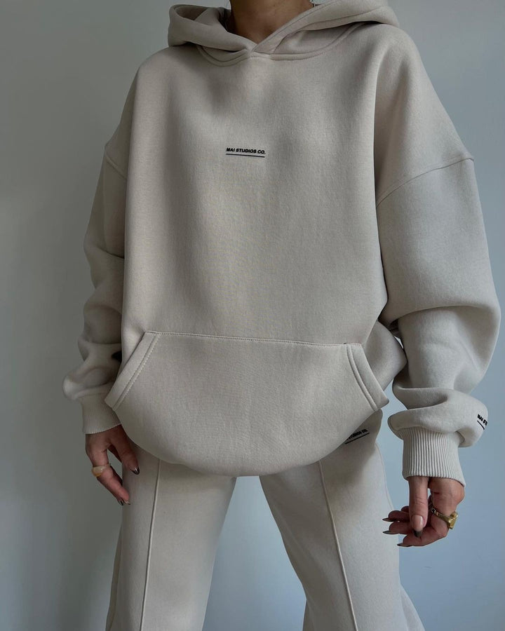 Women's Set Heavy French-Terry Oversize Hoodie with Kangaroo Pocket and Slim Joggers Mune Fashion