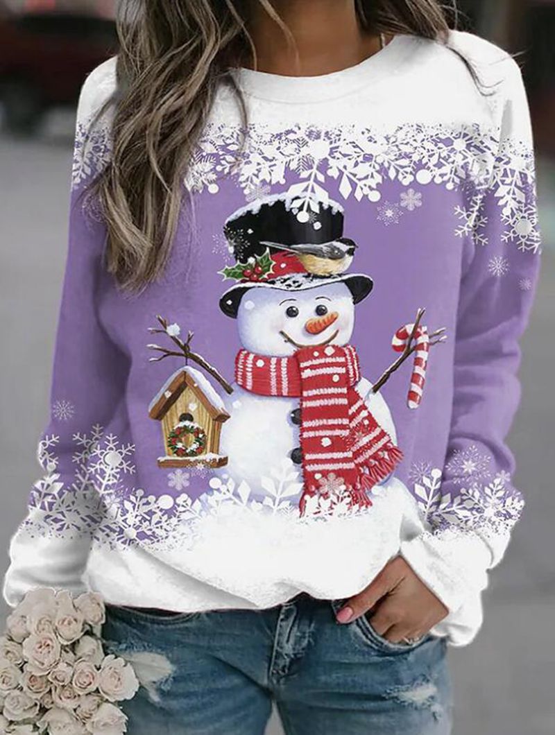 Women's Christmas Sweatshirt with Snowman Design and Round Neckline Mune Fashion