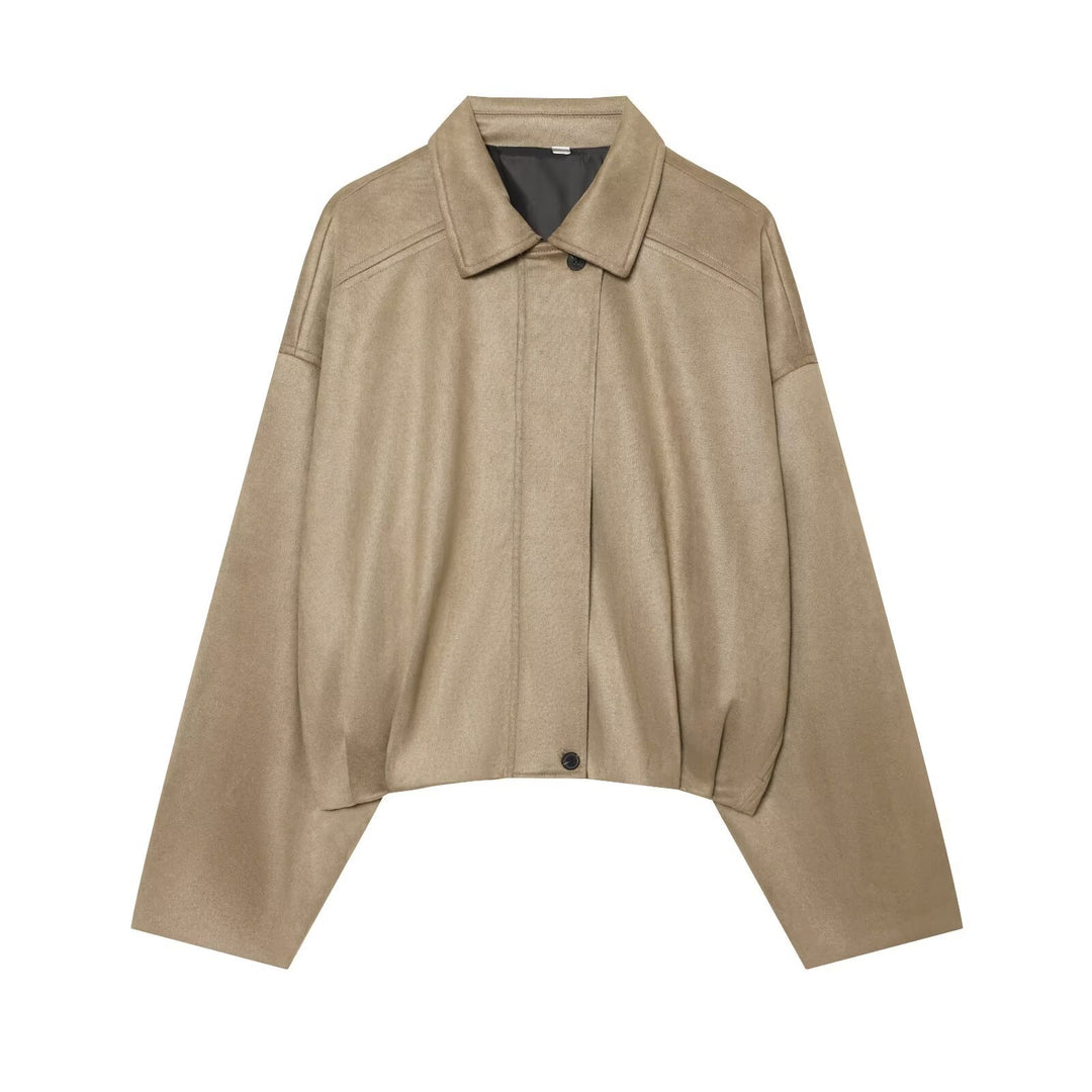 Women's Short Cape Jacket in Oversized Suede Look with Concealed Button Placket Mune Fashion
