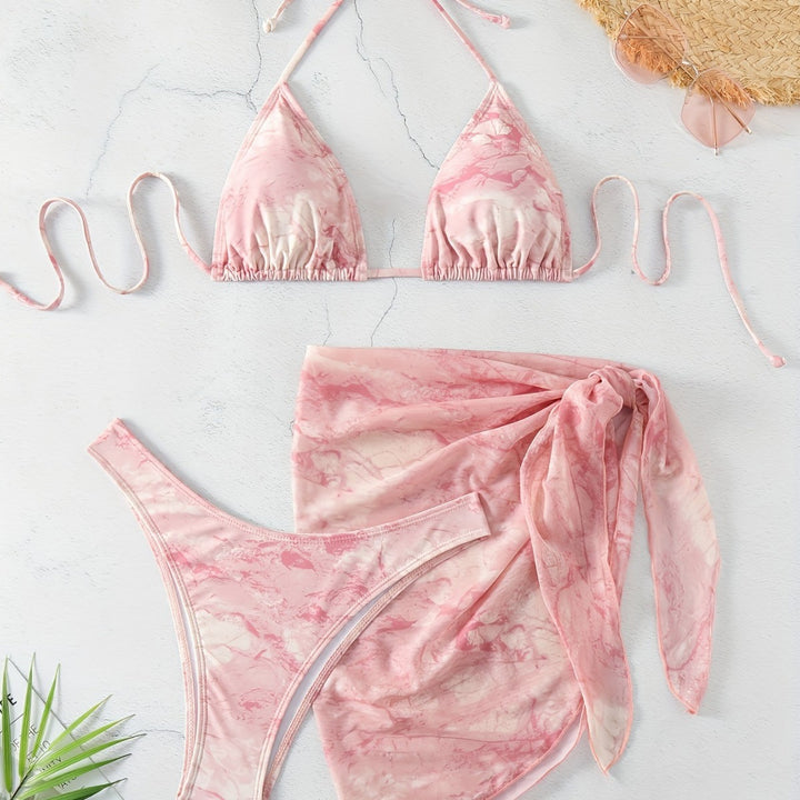 Women's Triangle Bikini Set with Elegant Wrap Sarong Mune Fashion