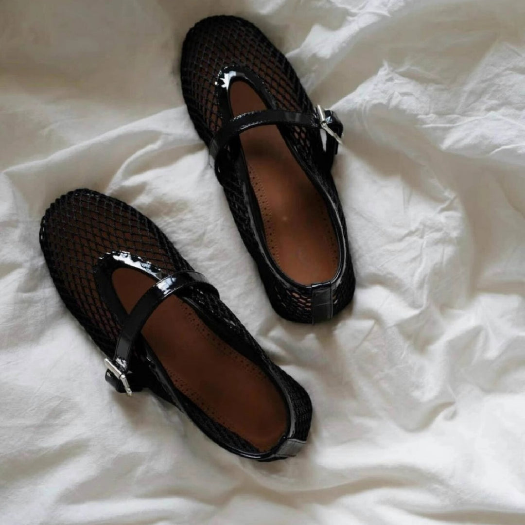 Damen Atmungsaktive Mary‑Jane‑Ballerinas mit Netz‑Mesh‑Obermaterial und verstellbarem Schnallenriemen Mune Fashion
