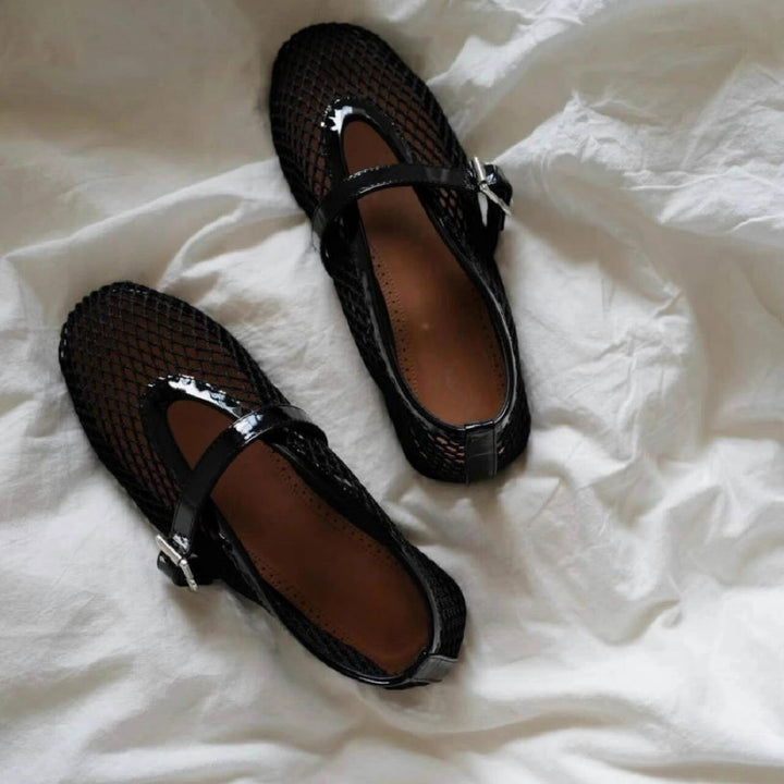 Damen Atmungsaktive Mary‑Jane‑Ballerinas mit Netz‑Mesh‑Obermaterial und verstellbarem Schnallenriemen Mune Fashion