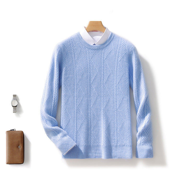 Men's structured crew neck pullover made of soft wool blend with chevron knit Mune Fashion