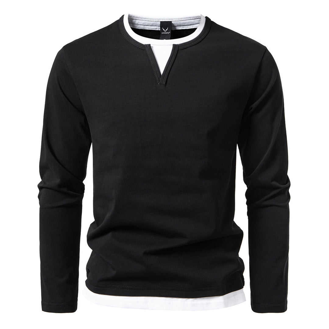 Men's long-sleeved layering shirt with V-notch and double-layered hem Mune Fashion