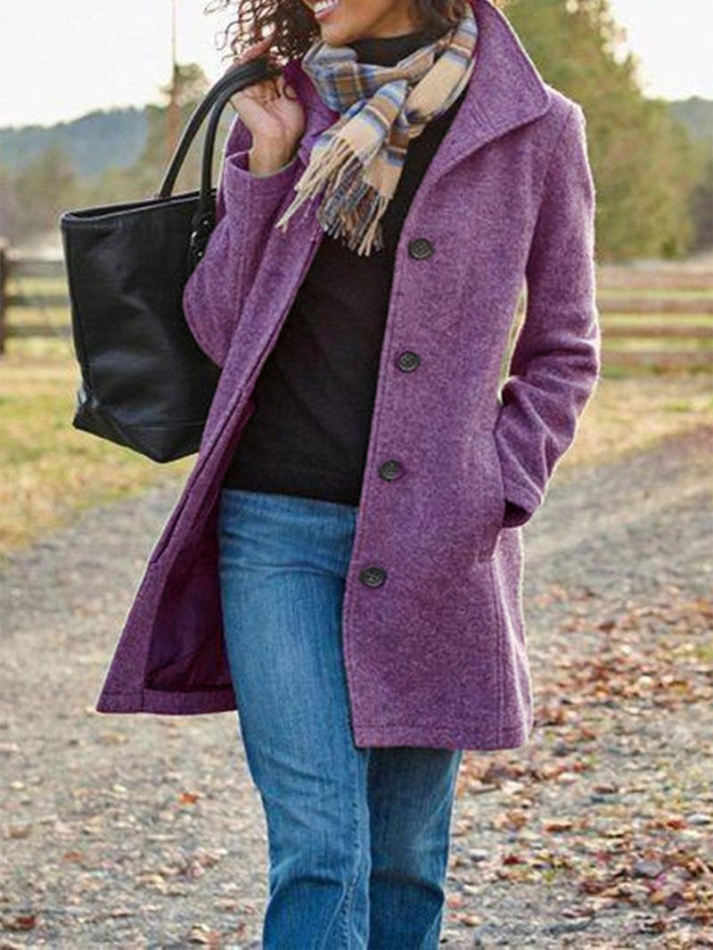 Women's tailored wool blend coat with stand-up collar and concealed button placket Mune Fashion