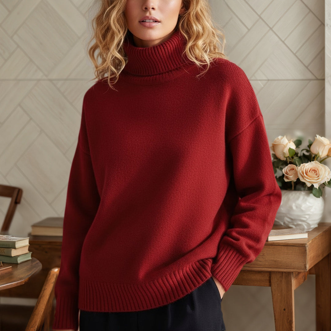 Women's oversized turtleneck sweater made of fine knit with ribbed cuffs Mune Fashion