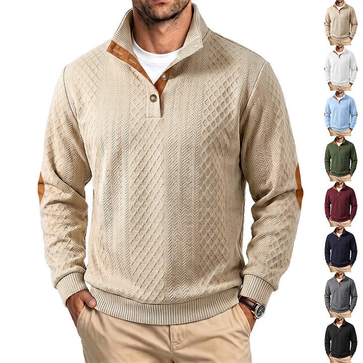 Men's fine structured troyer pullover with collar trim and elbow patches Mune Fashion