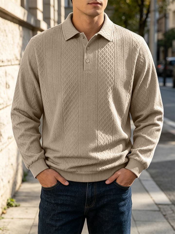 Men's fine-knit polo shirt with cable pattern and ribbed cuffs Mune Fashion