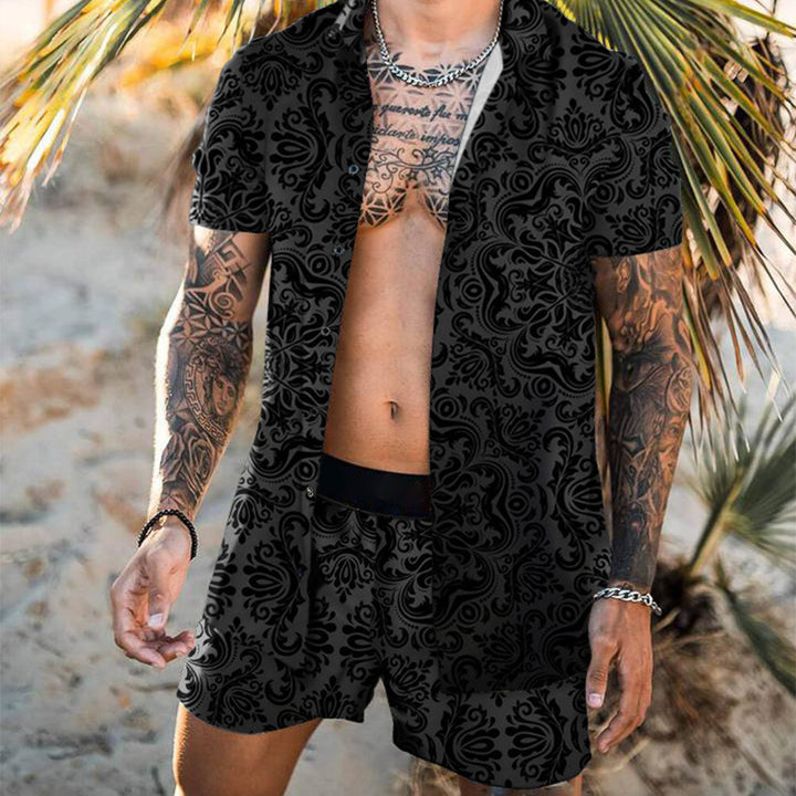 Men's short-sleeved shirt with baroque pattern and matching loose-fitting shorts Mune Fashion