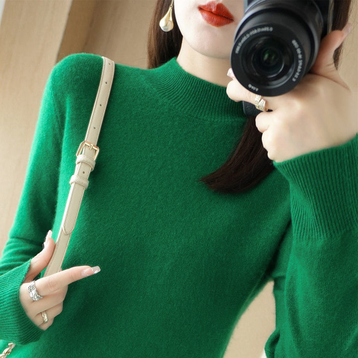 Women's Short Roll Neck Sweater in Cashmere Look with Extra Long Ribbed Cuffs Mune Fashion