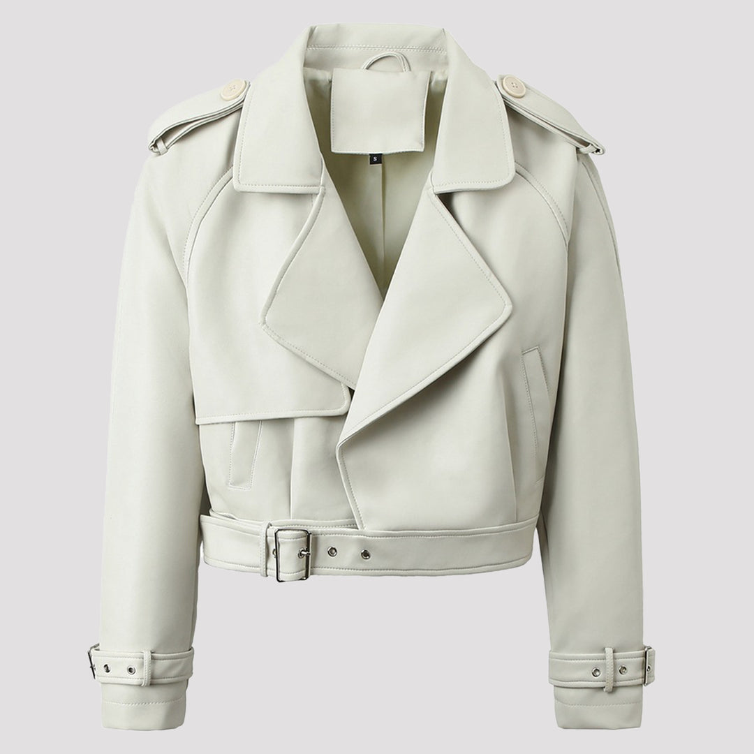 Ladies Fashion Biker Jacket with Asymmetrical Zipper Mune Fashion