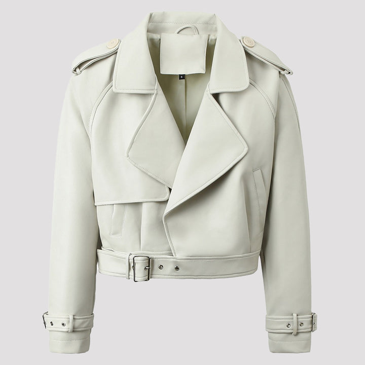 Ladies Fashion Biker Jacket with Asymmetrical Zipper Mune Fashion
