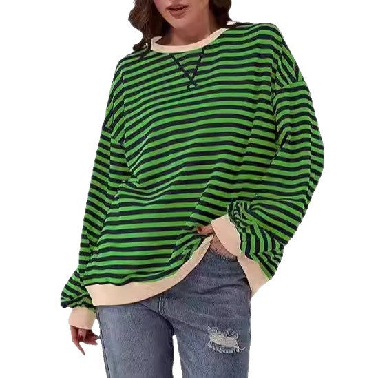 Women Striped Oversized Sweater with Contrast Cuffs Mune Fashion