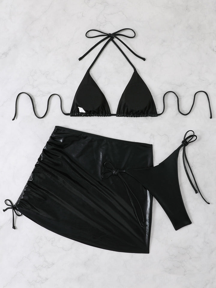 Women's bikini set with shiny triangle top and high-waisted cut Mune Fashion