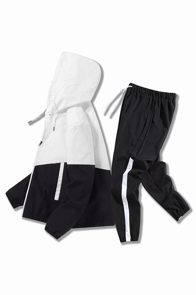 Men's Lightweight Colorblock Trackset with Hooded Windbreaker and Tapered Jogging Pants Mune Fashion