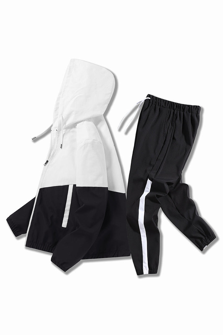 Men's Lightweight Colorblock Trackset with Hooded Windbreaker and Tapered Jogging Pants Mune Fashion