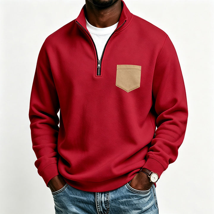 Men's Troyer Sweatshirt with Half Zipper and Contrasting Chest Pocket Mune Fashion