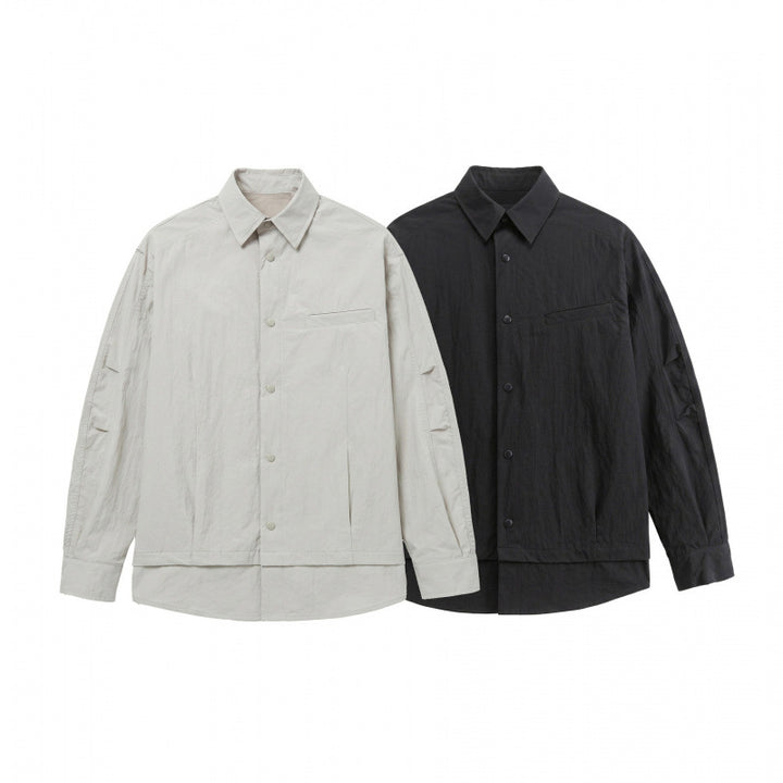 Unisex Oversized Shirt Jacket with Two-Layer Hem, Chest Welt Pocket and Structured Cotton Blend Mune Fashion