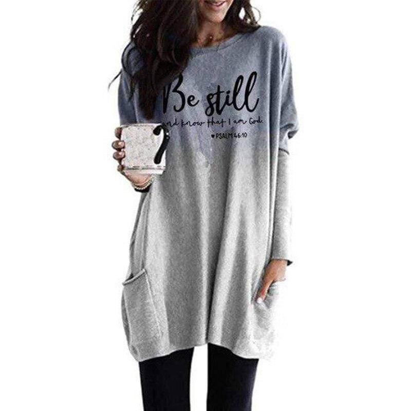 Ladies Oversize Print Tunic with Round Neck, Side Pockets, and Ombre Gradient Mune Fashion