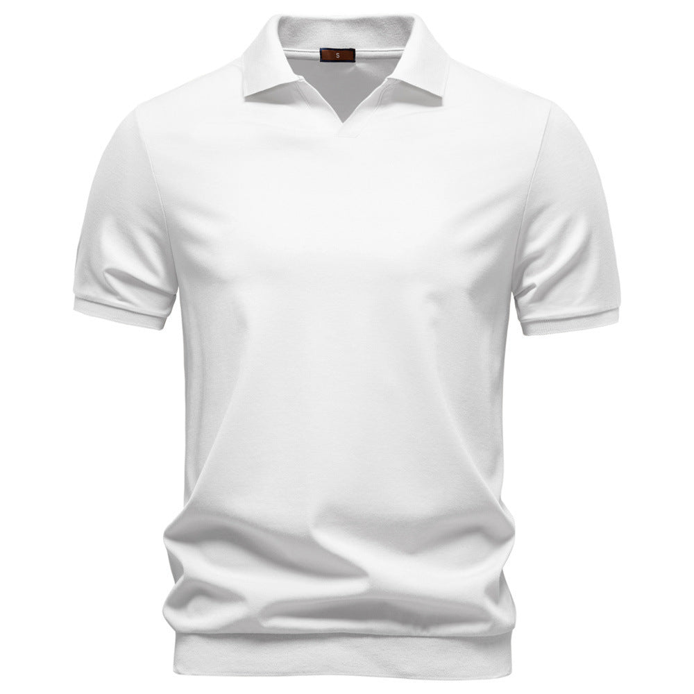 Men's fine-knit short-sleeve polo shirt with open V-neck and elastic hem Mune Fashion