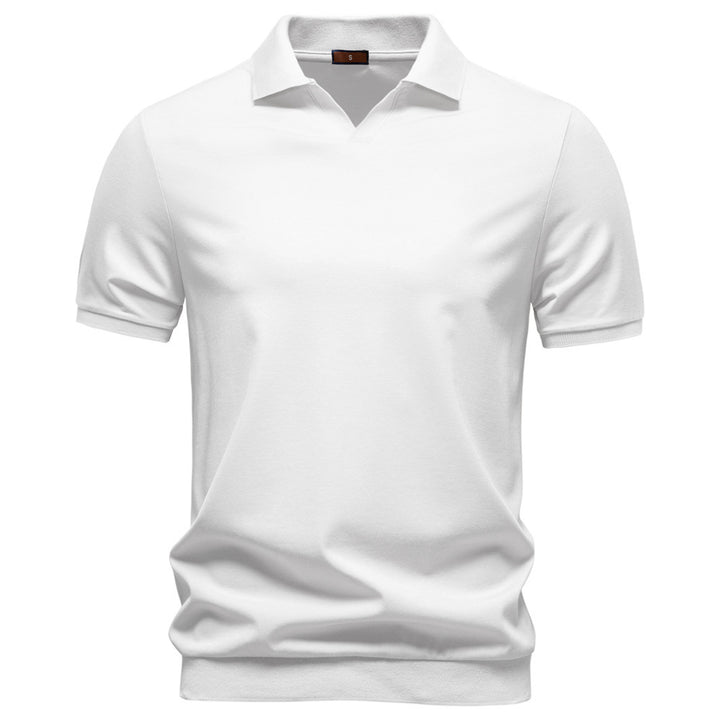 Men's fine-knit short-sleeve polo shirt with open V-neck and elastic hem Mune Fashion