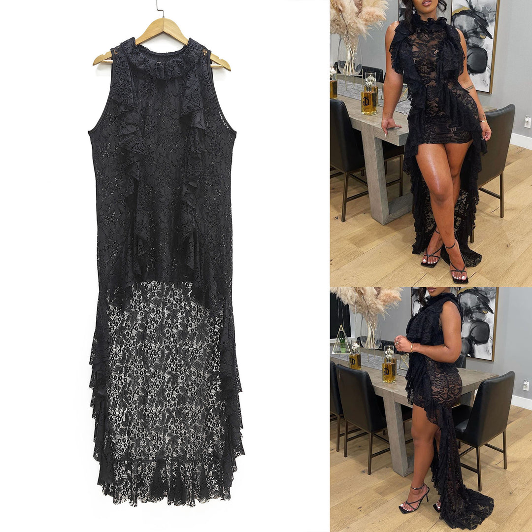 Ladies elegant lace dress with ruffle details Mune Fashion