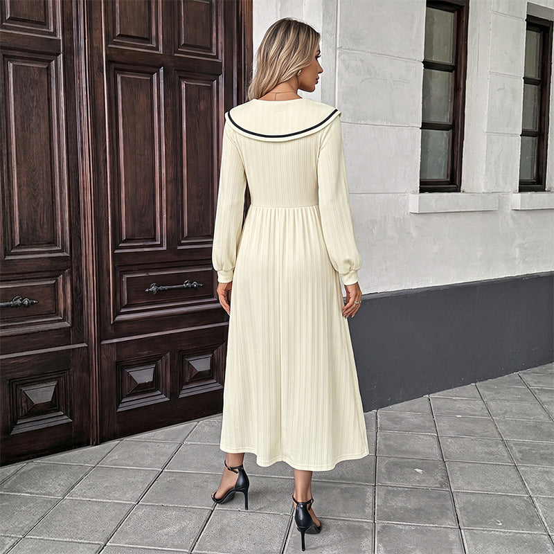 Women’s midi dress with sailor collar, gathered waist and button placket Mune Fashion