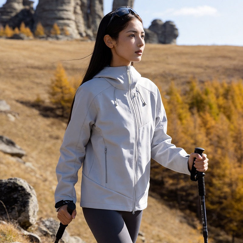 Unisex Softshell Outdoor Jacket with Hood, windproof and elastic Mune Fashion
