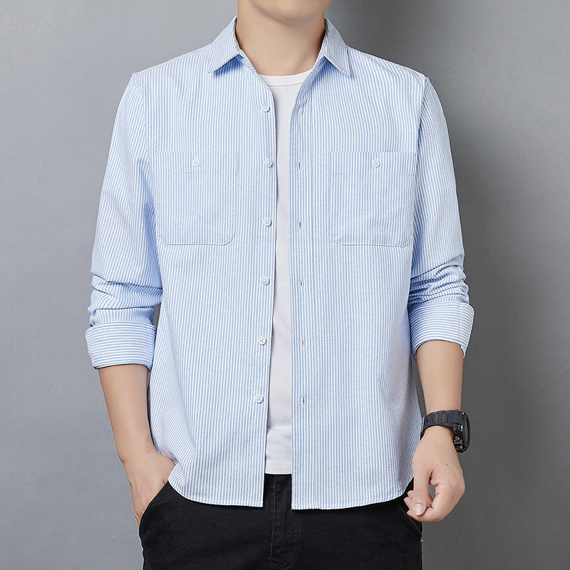 Men's Striped Long Sleeve Shirt made of Cotton Blend with Chest Pockets and Casual Cut Mune Fashion