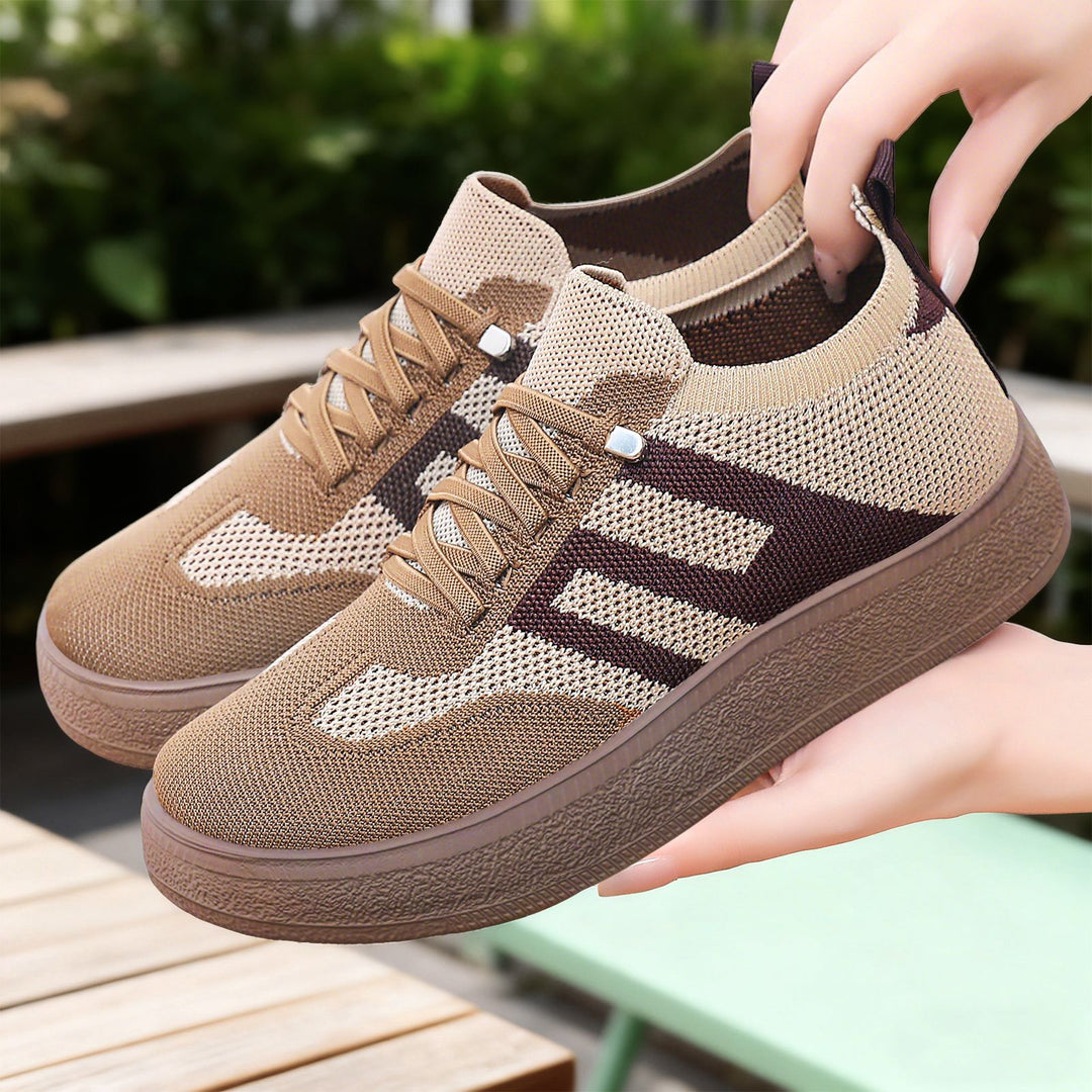 Women’s knitted slip-on platform sneakers with elastic sock shaft, decorative stripe, and cushioning EVA lightweight sole Mune Fashion