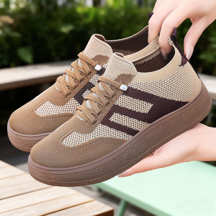 Women’s knitted slip-on platform sneakers with elastic sock shaft, decorative stripe, and cushioning EVA lightweight sole Mune Fashion
