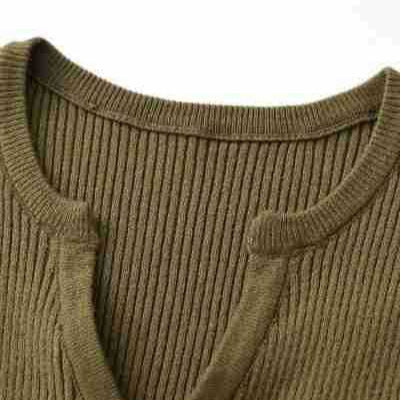 Women's Ribbed Fine Knit Cardigan with Deep V-Neck and Button Placket Mune Fashion