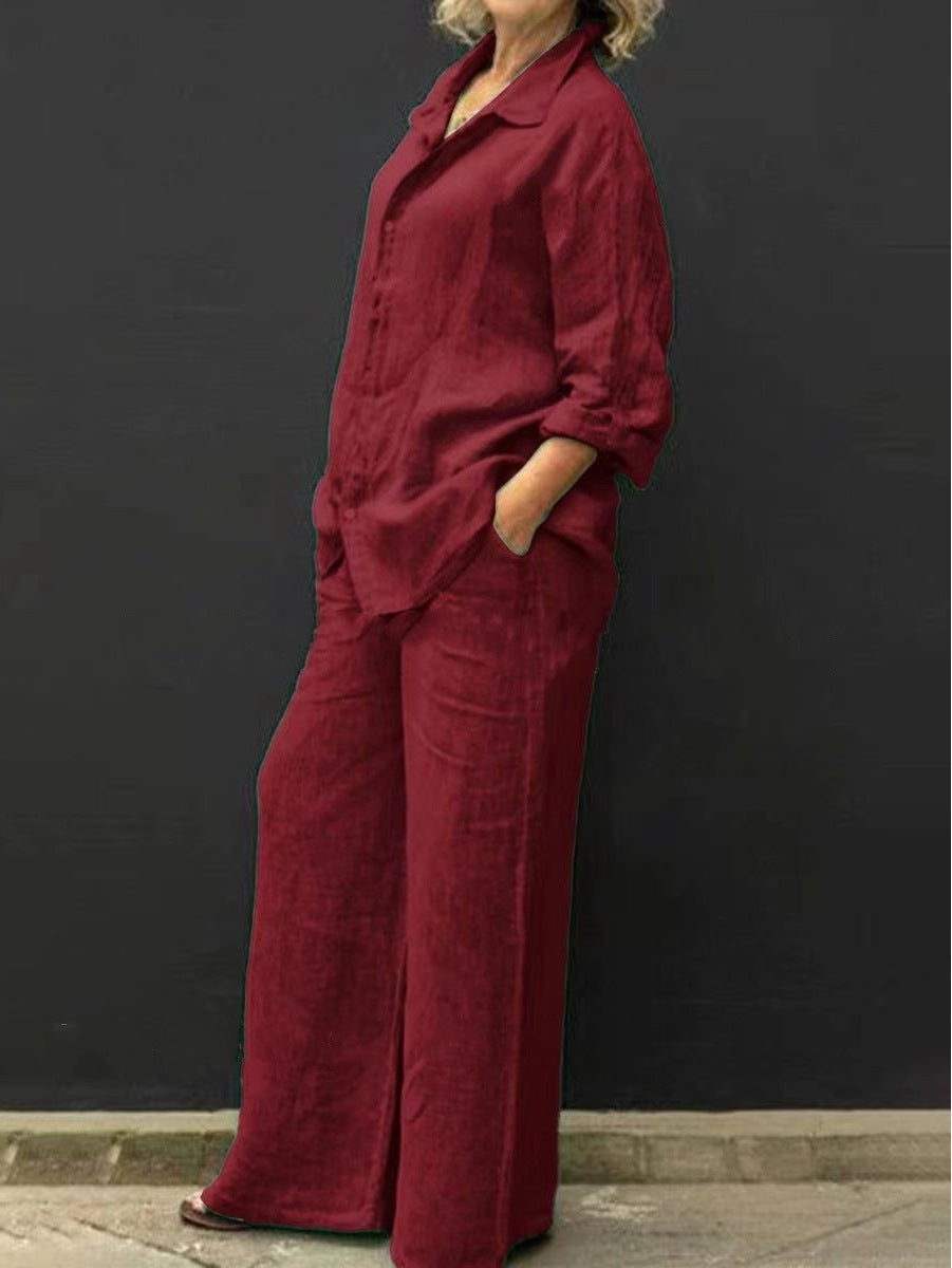 Women's Relaxed Linen Set with Oversized Shirt and Wide Palazzo Pants Mune Fashion