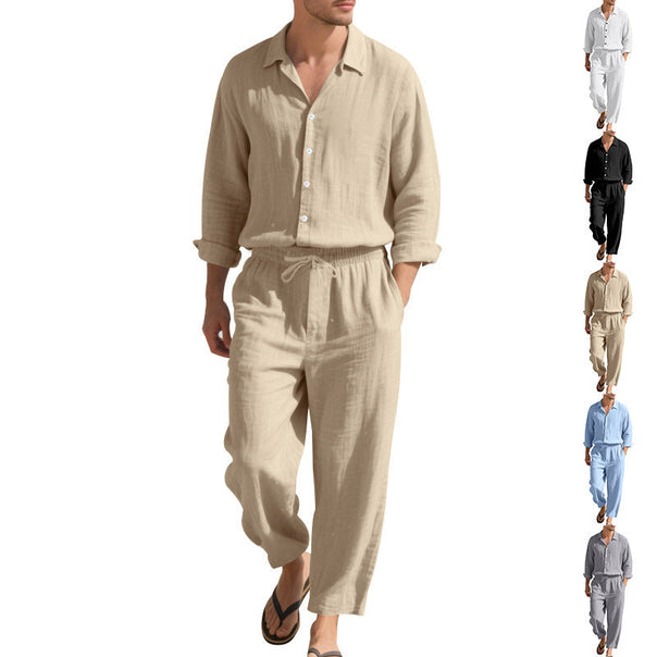 Men's Casual Linen Suit with Elastic Waistband and Comfort Fit Mune Fashion