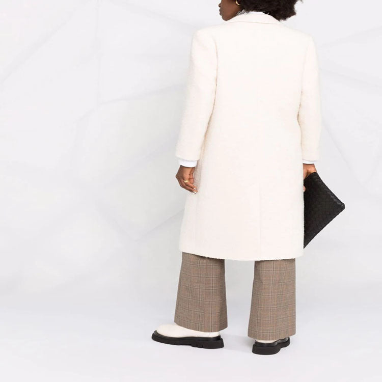 Women Mid-length Tailored Wool Blend Coat with Double Breasted, Patch Pockets and Subtle Decorative Buttons Mune Fashion