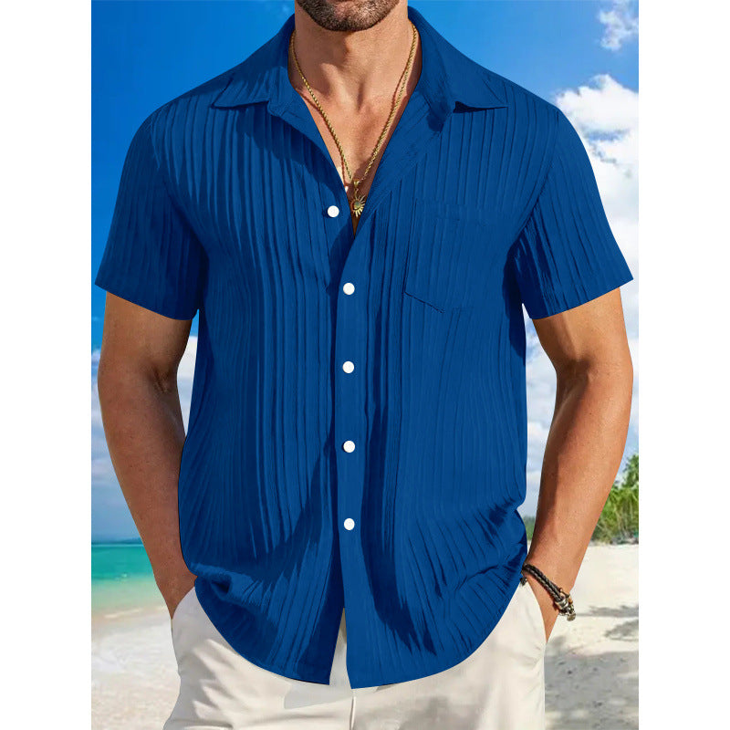 Men's Short Sleeve Crinkle Shirt with Notch Collar and Chest Pocket Mune Fashion