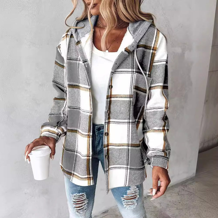 Women's hooded cardigan with stripes and snap button placket Mune Fashion