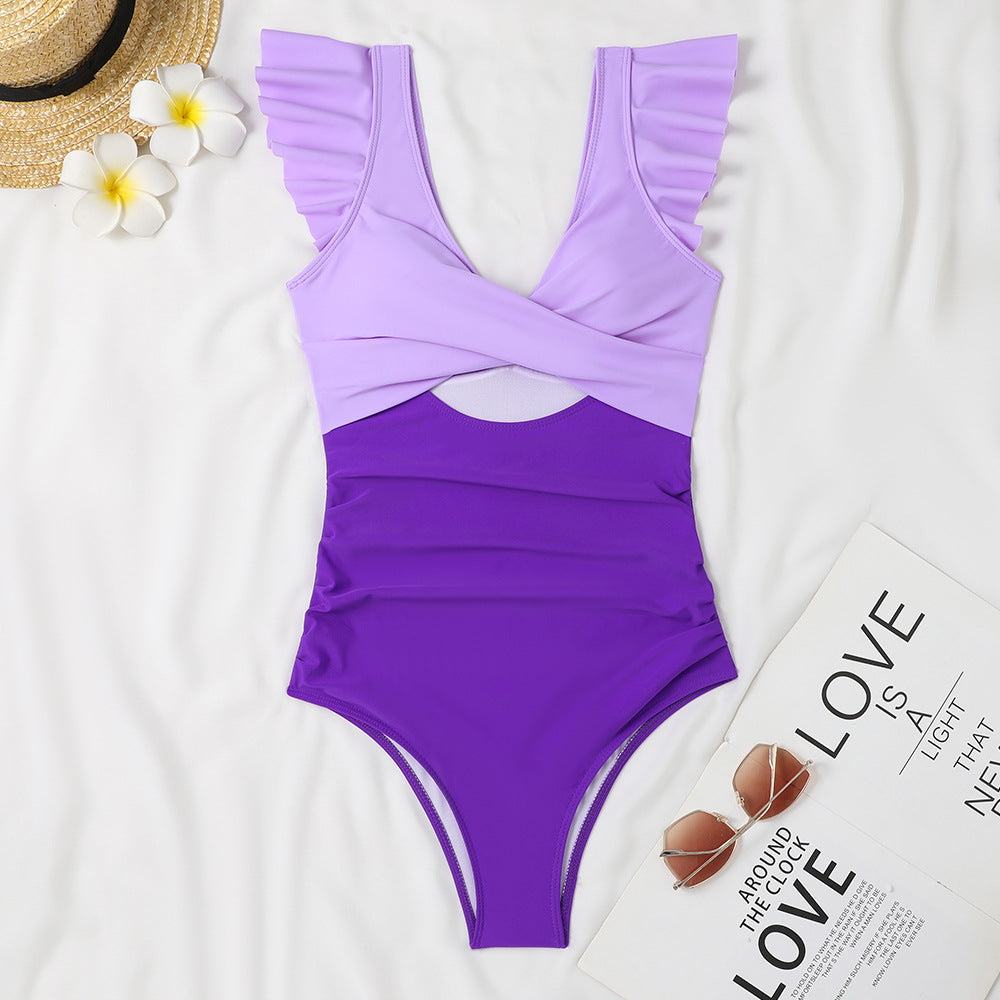 Women One-Piece Swimsuit with Elegant Wrap Design and Feminine Ruffle Details Mune Fashion