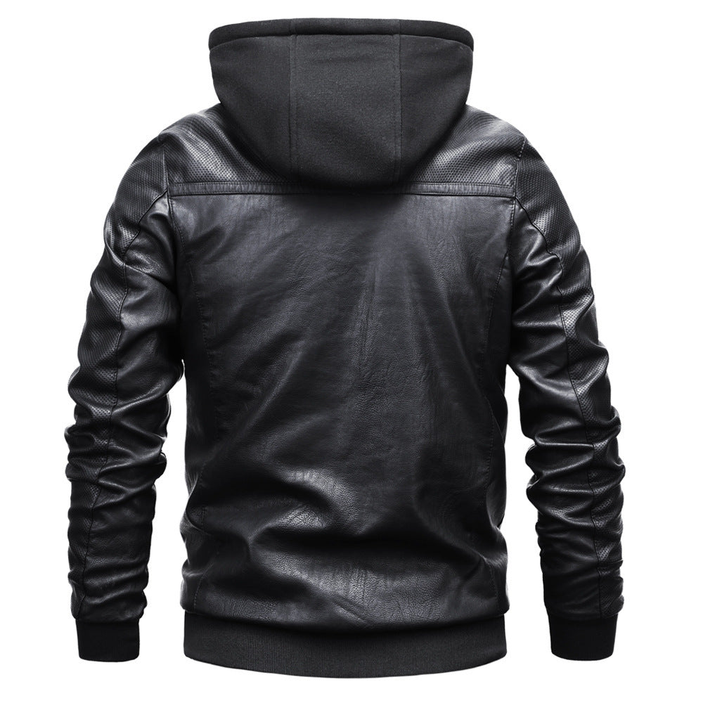 Men's Faux Leather Hoodie Bomber with Teddy Lining, Perforated Sleeves, and Ribbed Cuffs Mune Fashion