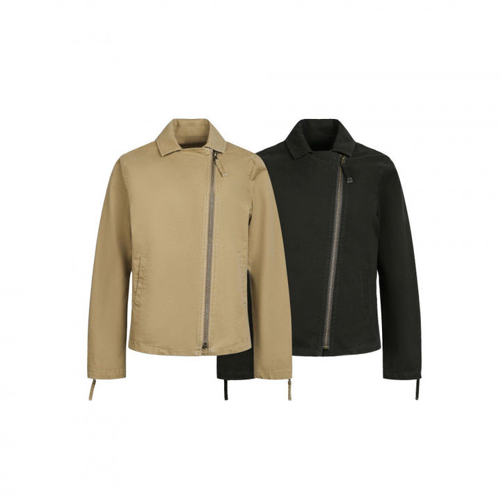 Men's Asymmetrical Biker Jacket with Diagonal Metal Zipper Mune Fashion