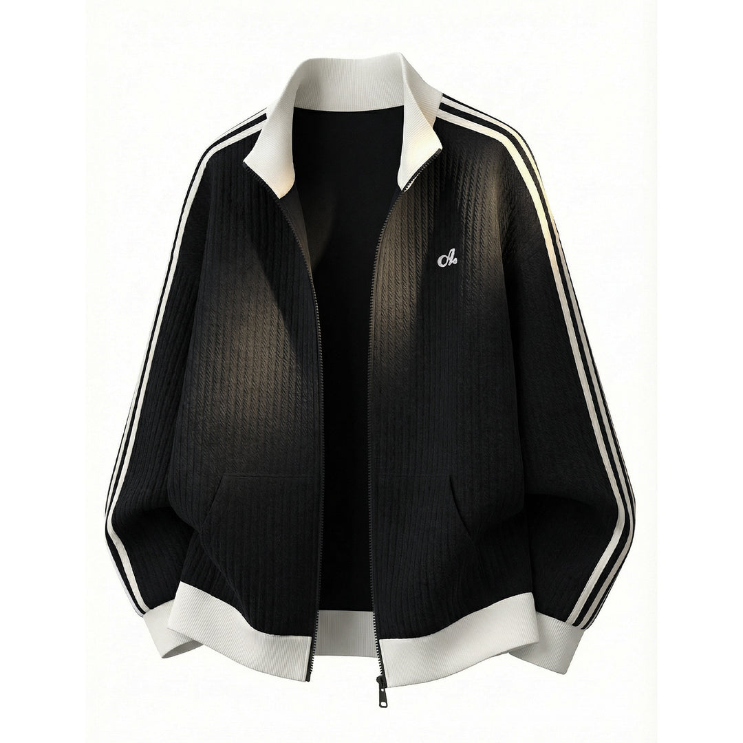 Unisex Oversize Quilted Training Jacket with Stand-Up Collar and Contrast Stripes Mune Fashion