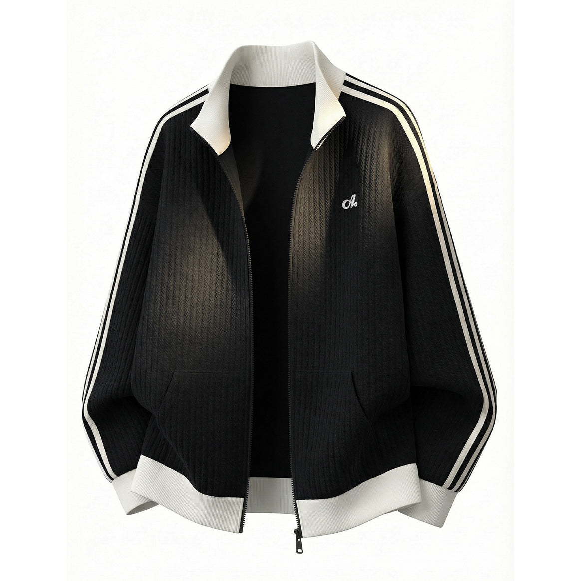 Unisex locker fit training jacket in retro tennis style with textured knit and two stripe sleeves Mune Fashion